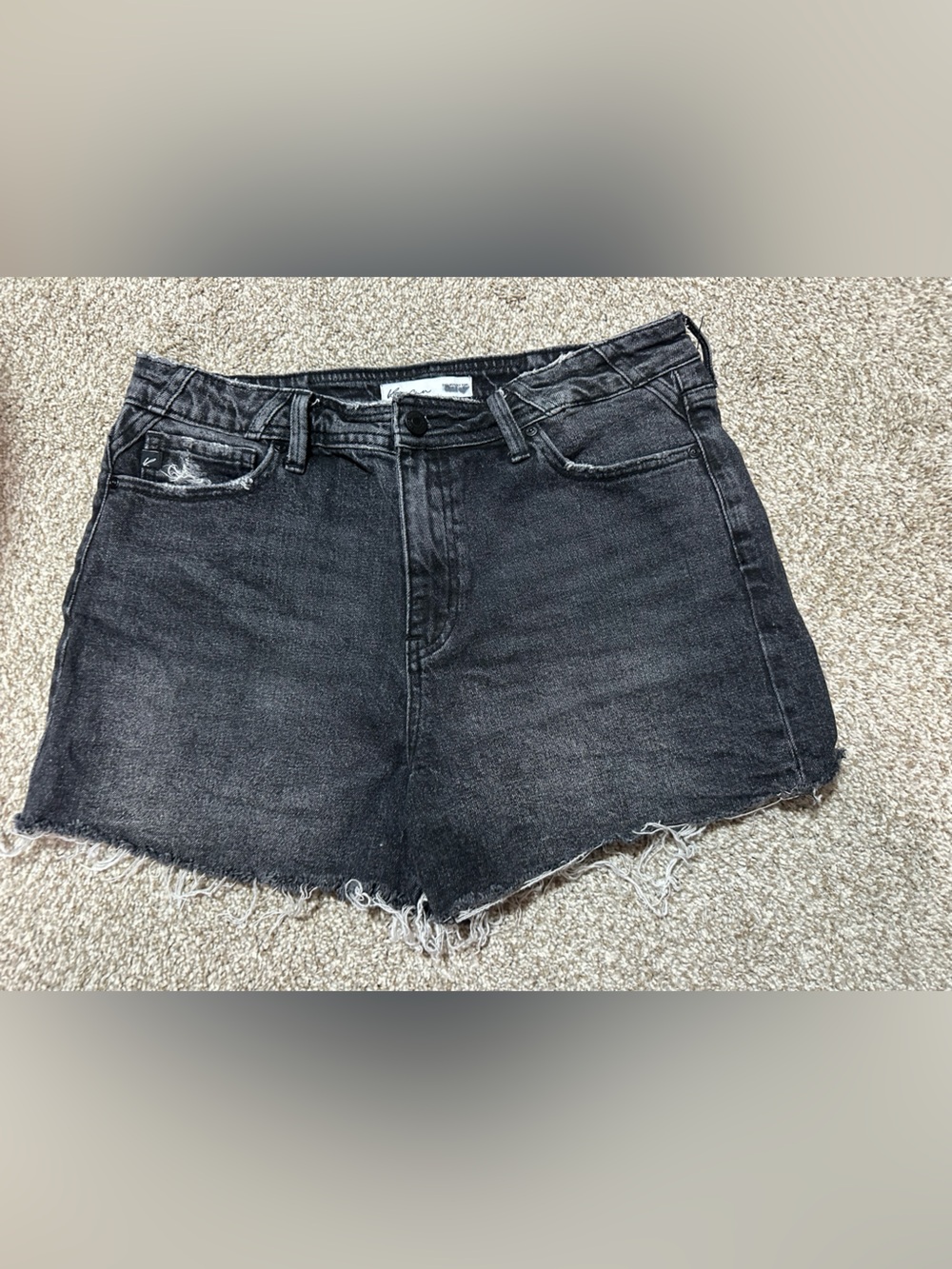 KanCan Washed Black Denim Frayed Hem Shorts